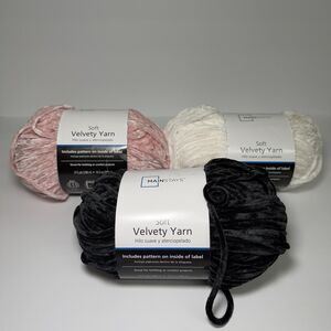Mainstays Soft Velvety Yarn, 315 yd, 100% Polyester, Pack Of 3 White Pink Black